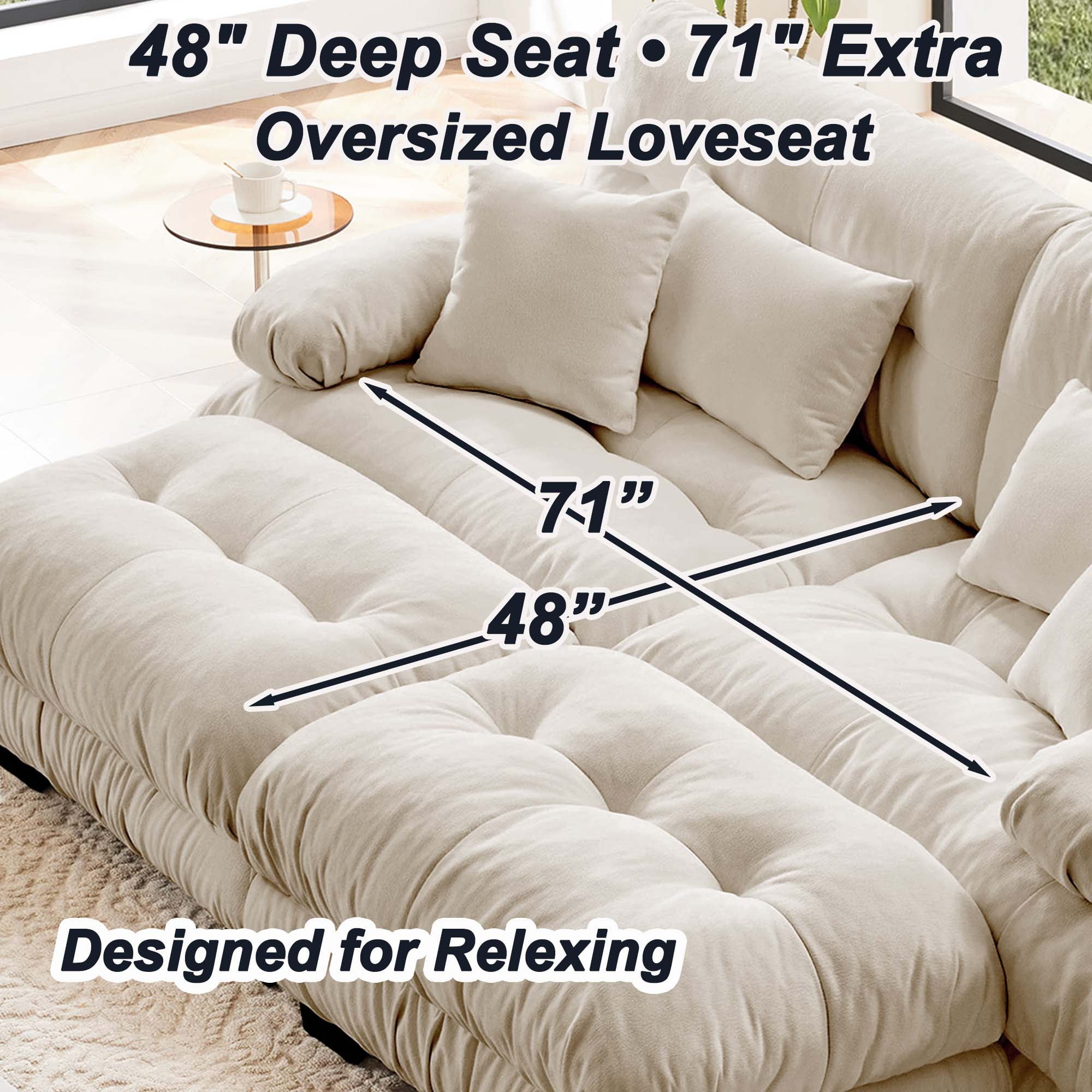 94.4" Cloud Chenille Loveseat Sofa with 2 Moveable Ottomans, Oversized Deep Seat Couch Set for Living Room,Light Green