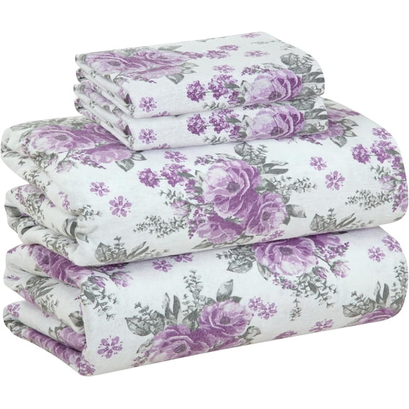 4 Piece 100% Cotton Flannel Sheet Set Full Size Deep Pocket Double Brushed Warm Soft Breathable All Seasons Sabrina