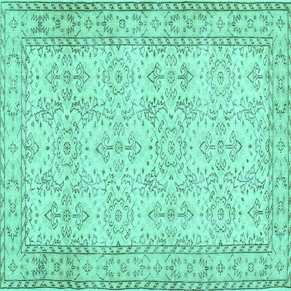 Ahgly Company Machine Washable Indoor Square Abstract Turquoise Blue Contemporary Area Rugs, 4' Square