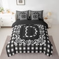thumbnail image 2 of Feelyou Chic Letter A Twin Bedding Sets 7-Piece for Kids, Black White Buffalo Plaid Bedding Comforter Set, Retro Damask Floral Reversible Sheet Sets, Lightweight Room Decor, 2 of 7