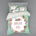 thumbnail image 1 of Saying Duvet Cover Set, Simple Dream Big Text in Floral Wreath, Bedding Set with Shams and Fitted Sheet, 3 Sizes, by Ambesonne, 1 of 3