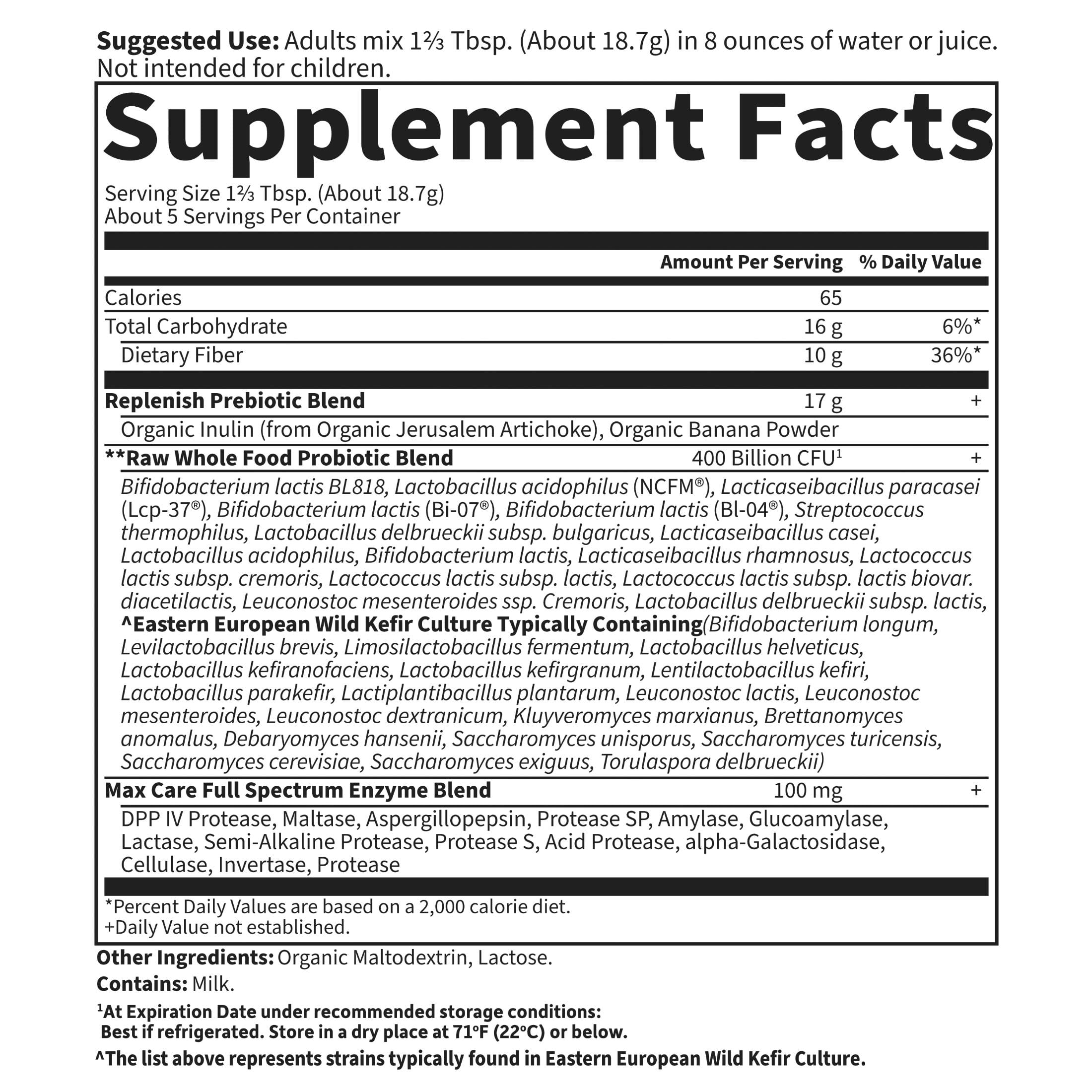 Garden of Life Organic Probiotic Powder for Women and Men - Raw Probiotics 5-Day Max Care 400 Billion CFU - 5-Day Support for Digestive and Immune Health - 2.4 oz Powder