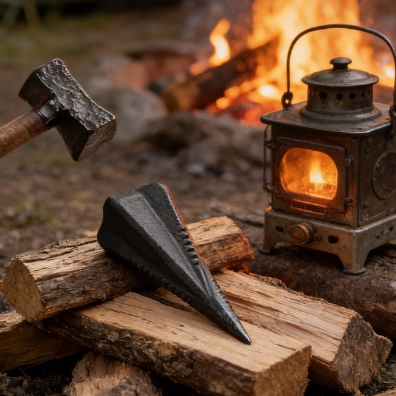 HOARBOEG 4-Way Splitting Maul Axe, 3.5lb Heavy Duty Forged Steel Log Splitter Wedge Tool for Firewood, Camping & Outdoor Wood Chopping