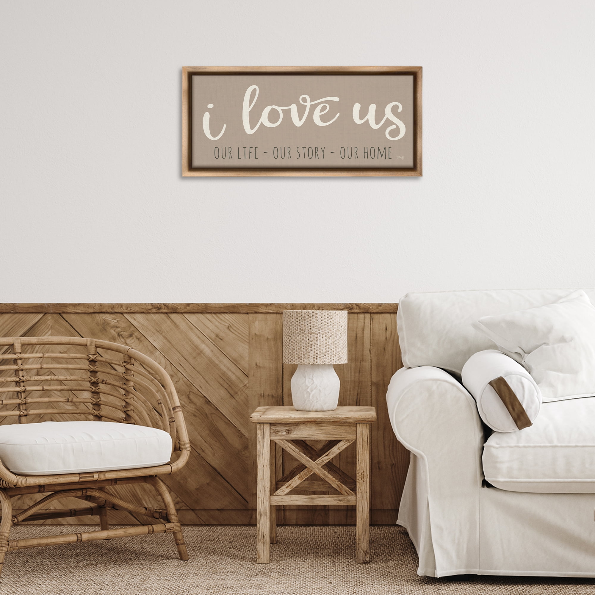 Stupell Industries I Love Us Romantic Typography Painting Brown Floater Framed Art Print Wall Art, 25 x 11