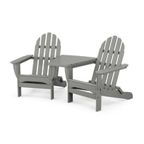 POLYWOOD Classic Folding Outdoor Adirondacks with Angled Connecting Table in Slate Grey
