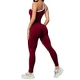 thumbnail image 6 of Women's One Shoulder Yoga Jumpsuit, Sexy Backless Single Strap Bodysuit, Seamless Workout Outfit, Gym Fitness and Casual Bodycon One Piece-Wine, 6 of 9