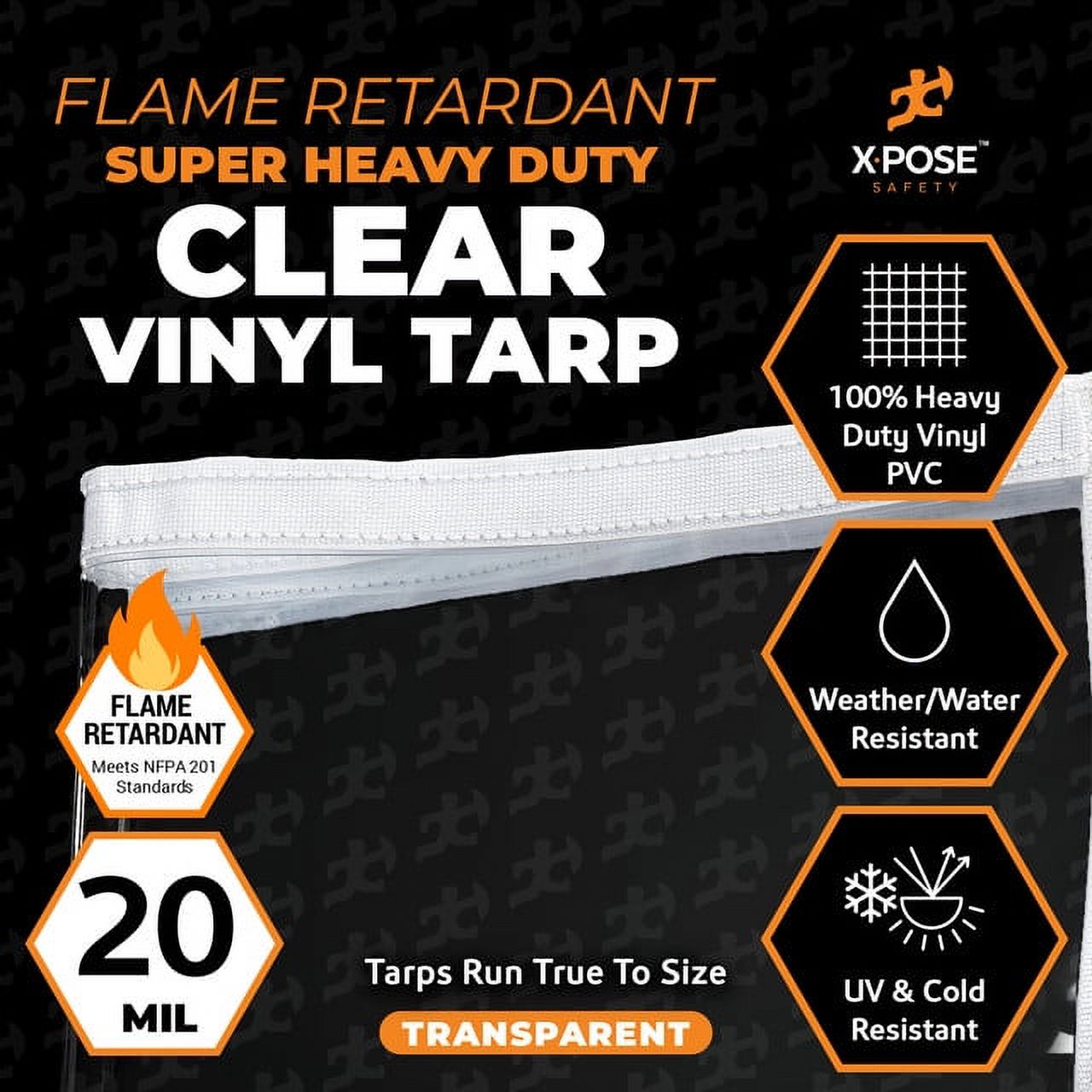 8' x 12' Clear Vinyl Tarp - Fire Retardant 20 Mil Super Heavy Duty