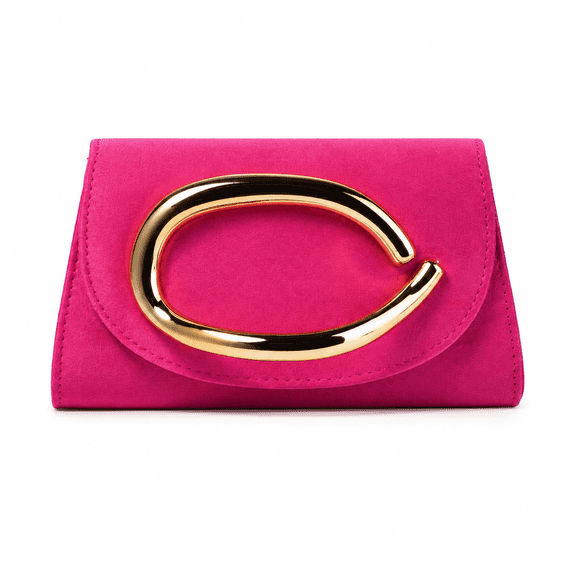 REMANLAND Women's Textured Evening Clutch Purse with Sculptural Oval Handle, Fuchsia