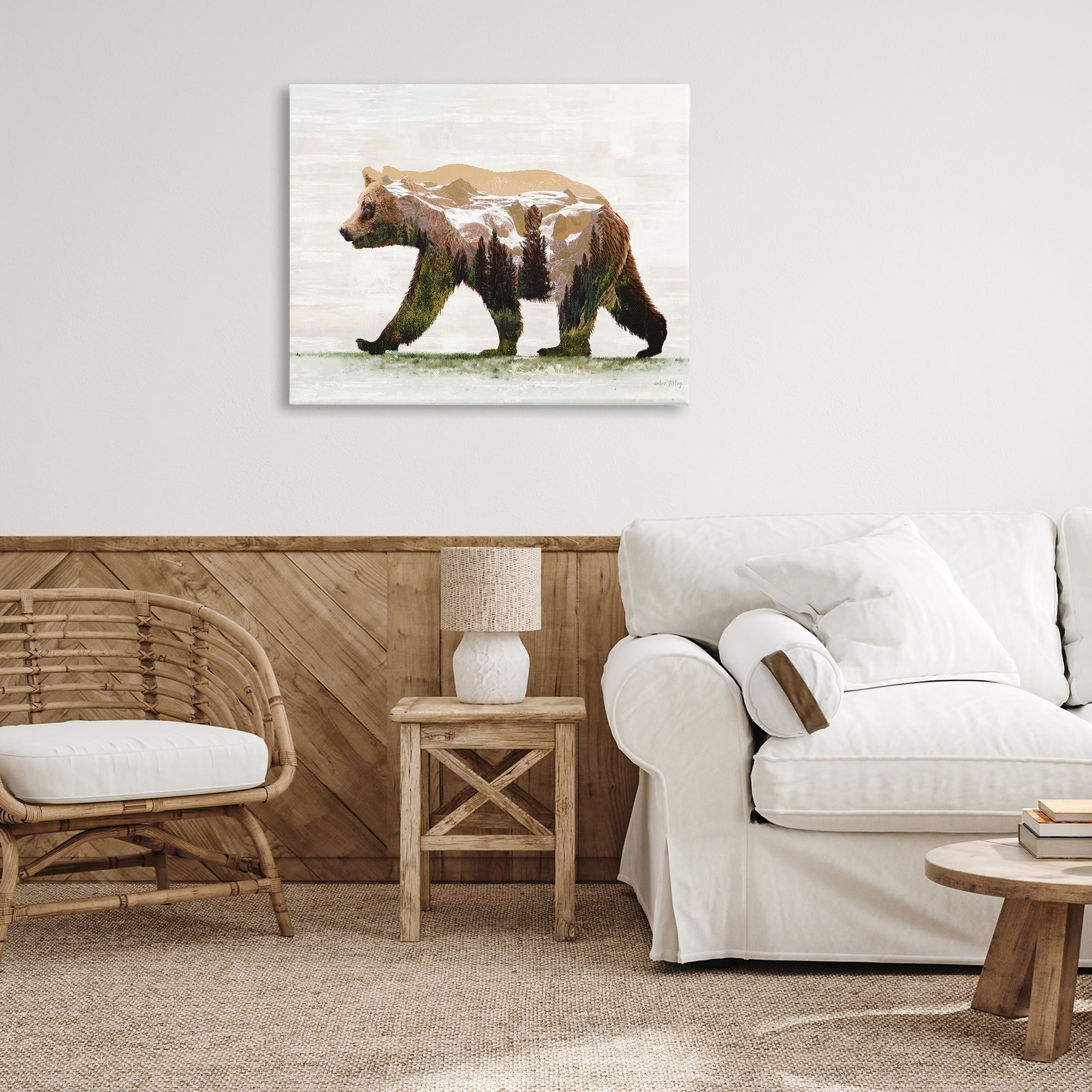 Stupell Industries Woodland Pattern Bear Animals & Insects Painting Gallery Wrapped Canvas Art Print Wall Art, 40 x 30