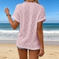 thumbnail image 4 of ClodeEU Women's V Neck Short Sleeve Blouse, Casual Solid Color Loose Fit Button Top Pink,Women's Plus S, 4 of 8