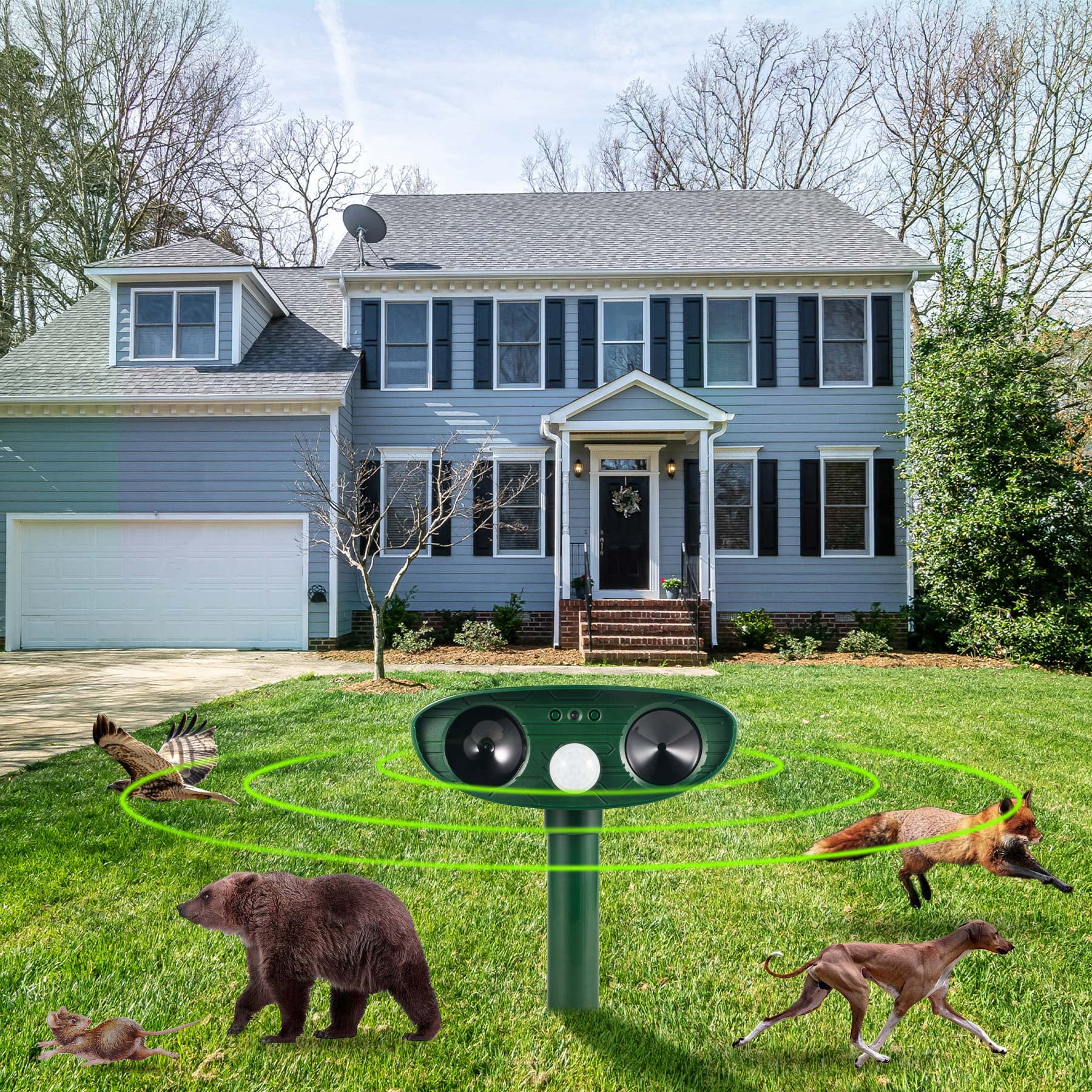 KingFurt 2 Pack Solar Animal Repeller,Ultrasonic Animal Repellent Outdoor with Motion Sensor Flashing Light Waterproof Animal Deterrent