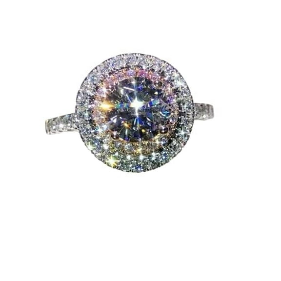 HeartsAndYou 4ct Round Cut Moissanite Dual Halo Elegant Engagement Ring for Women 18k White Gold over Silver