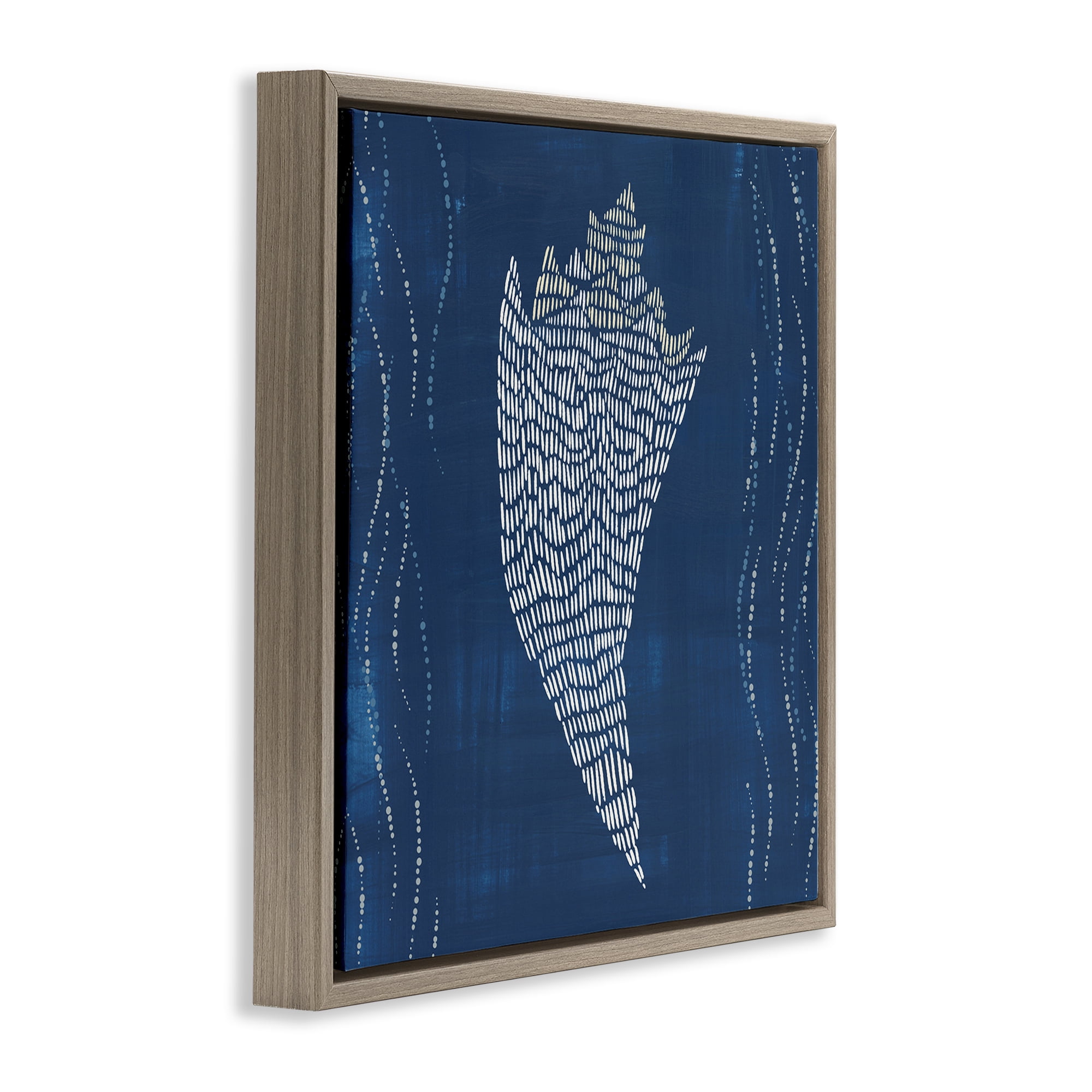 Stupell Industries Conch Shell on Blue Coastal Painting Brown Floater Framed Canvas Art Print Wall Art, 18 x 18