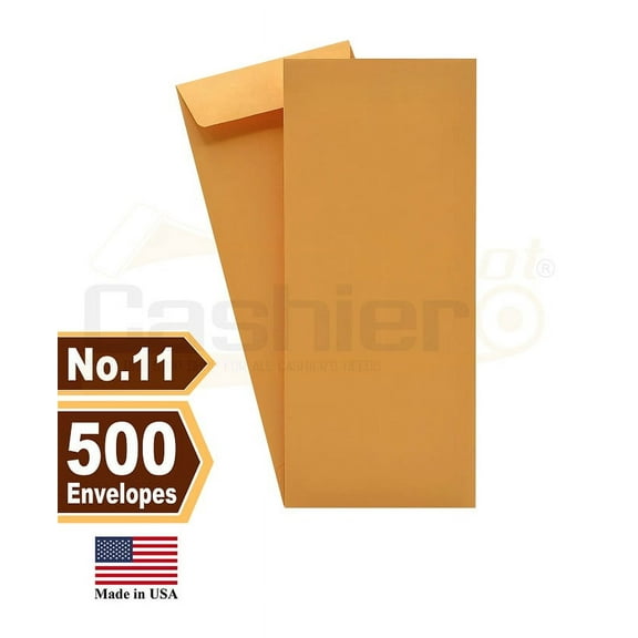Cashier Depot #11 Policy (Open End) Envelopes, Brown Kraft, 4 1/2" X 10 3/8", 24lb. 500/Box