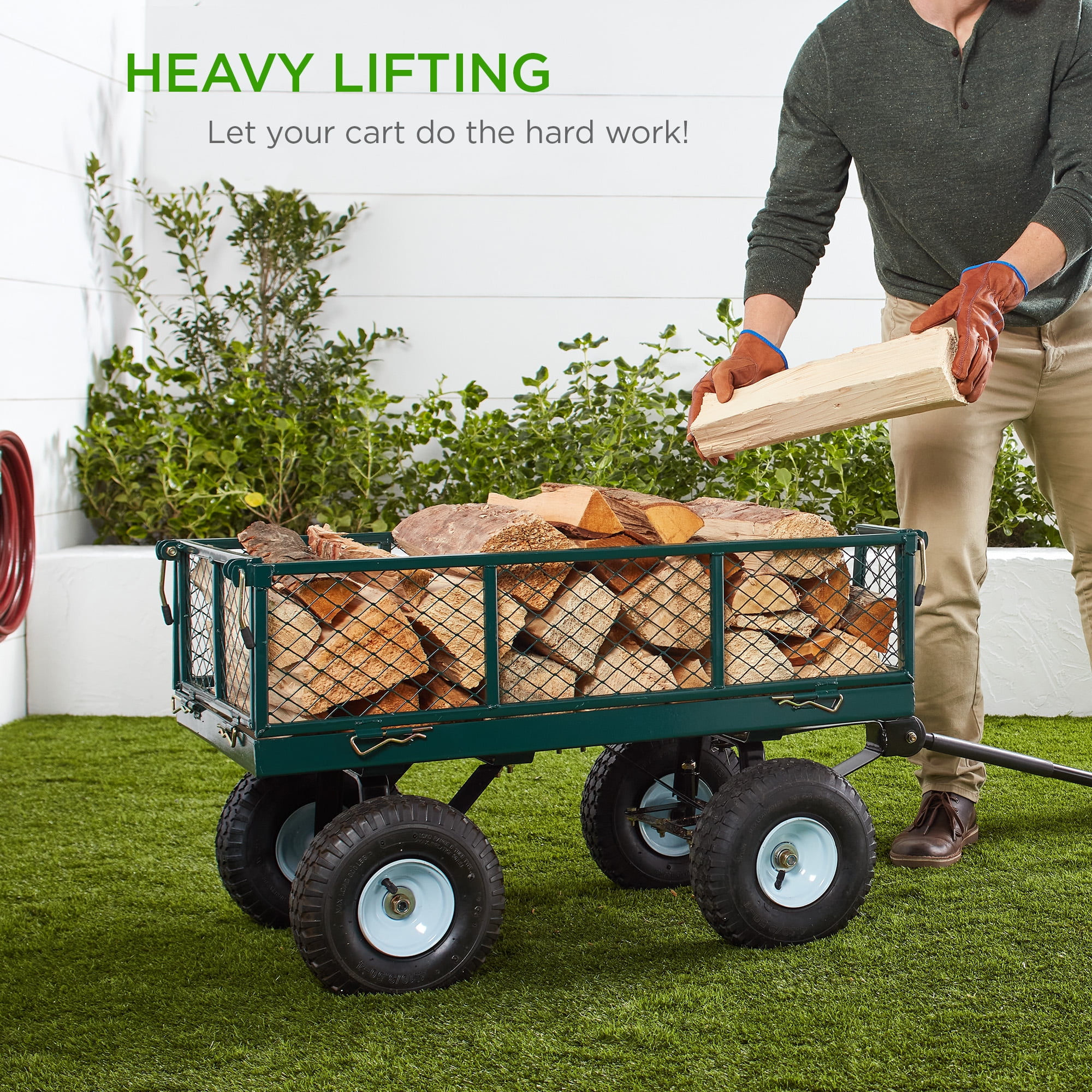 Best Choice Products Heavy-Duty Steel Garden Wagon Lawn Utility Cart w/ 400lb Capacity, Removable Sides, Handle - Gray