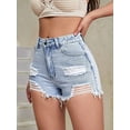 thumbnail image 3 of Plus Size Denim Shorts Women High Waisted Ripped Folded Hem Jean Shorts Light Blue S, 3 of 8