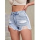 thumbnail image 5 of Pantalones Cortos Vaqueros de Talla Grande para Mujer, de Cintura Alta, Rotos y con Dobladillo Doblado. Azul M, 5 of 9