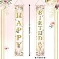 thumbnail image 2 of Mocsicka Pink Floral Birthday Banner Flower Birthday Party Porch Sign Happy Birthday Door Decorations, 2 of 8