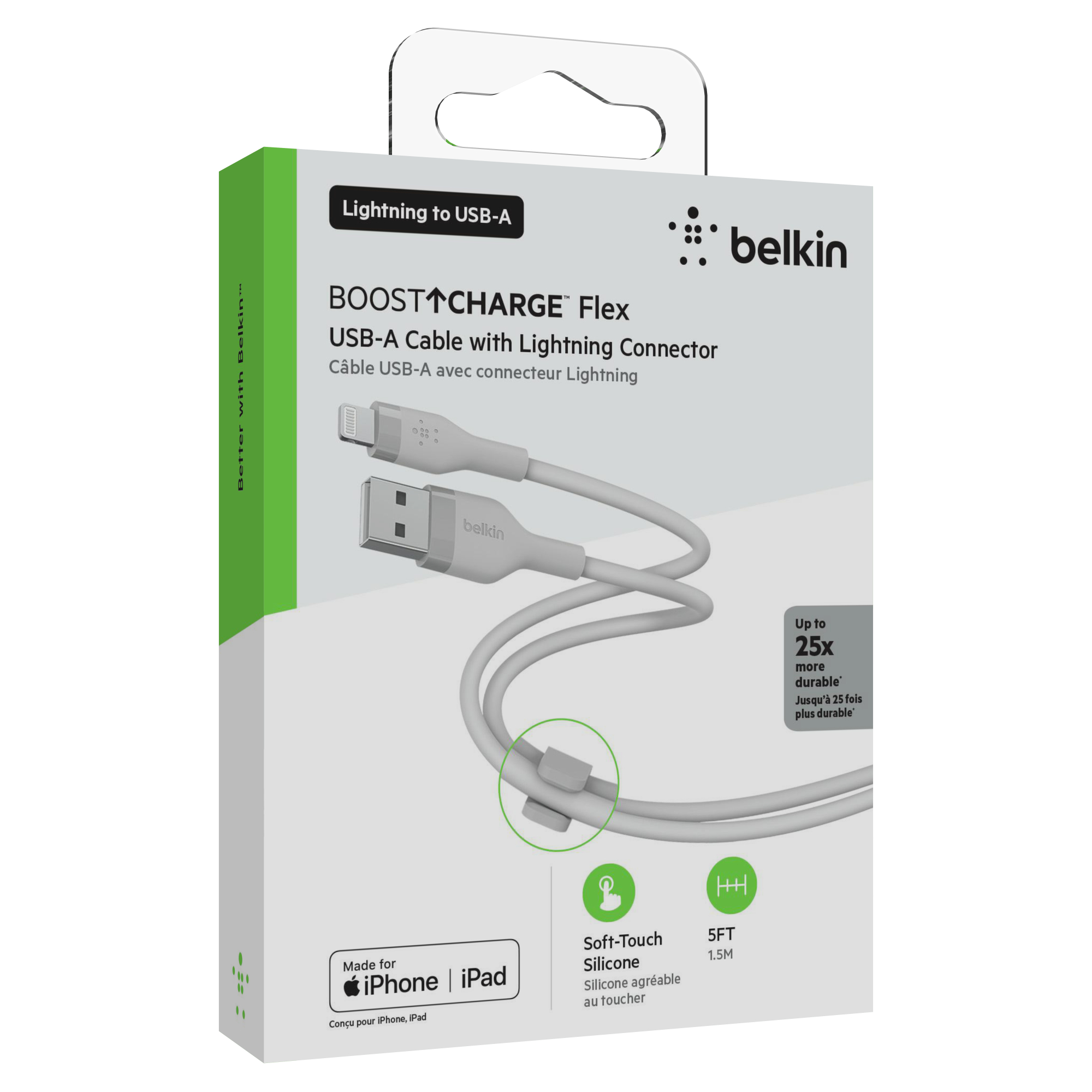 Belkin BoostCharge Flex Silicone Lightning Cable 5ft, Silver photo 2