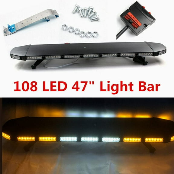 ANQIDI 47" 108 LED Light Strobe Light Bar IP68 Waterproof Amber Response Emergency Beacon Warn Lamp