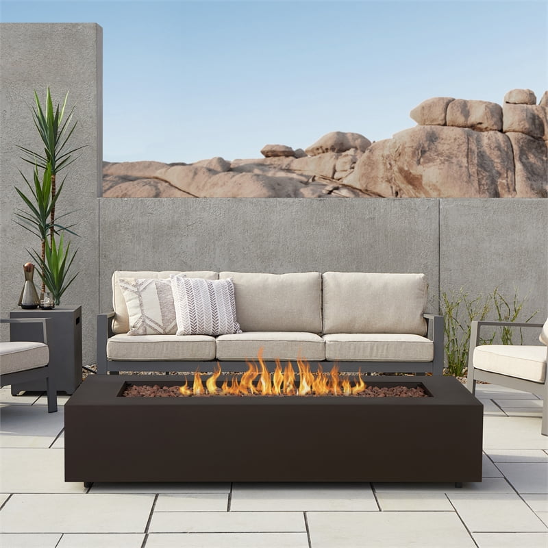 Real Flame Aegean 70-inch Rectangle Steel Propane or Natural Gas Fire Pit Table in Dark Bronze