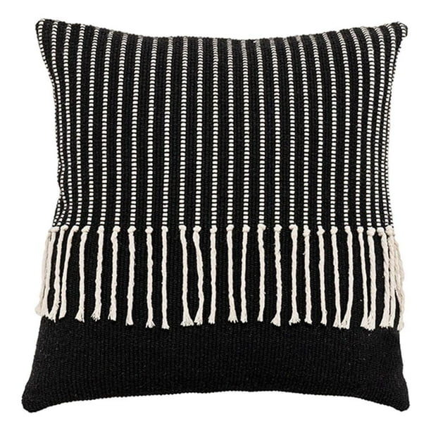 Funda de almohada bohemia de algodón con borlas decorativas Negro 45x45cm