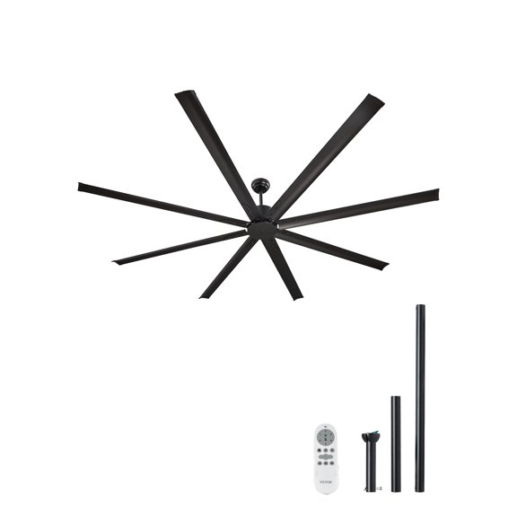 VEVOR 96 In Ceiling Fan without Light,6-Speed Remote Control, Aluminum 8-Blade, Reversible DC Motor, Modern Low Profile Flush Mount Exterior Fan for Bedroom, Living Room,Patio, Indoor/Outdoor, Black
