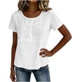 thumbnail image 5 of hlysgo Women's Embroidered Blouses Short Sleeve Trim Scoop Neck Tops Trendy Casual Pullover Shirts White,L, 5 of 6
