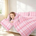 thumbnail image 3 of Manfei Geometric Check Full Size Comforter Sets,Classic Plaid Theme Bedding Comforter Set,Pink,Pink Reversible,3pcs,1 Comforter and 2 Pillowcases,3pcs,1 Comforter and 2 Pillowcases, 3 of 7