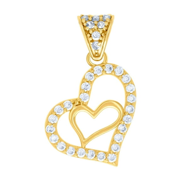 14k Yellow Gold Womens Cubic Zirconia Love Heart In Heart Charm Pendant Necklace 11.2x21.6mm Wide Pendant for Women