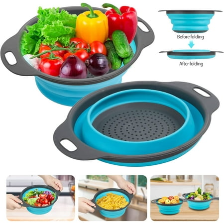 

Collapsible Colander. BPA Free Silicone Collapsible Strainer with Plastic Handles. 4 Quart Folding Food Strainer for Pasta. Vegetable. Fruit. Large/1 Pack