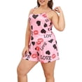 thumbnail image 1 of WTXUE Ensembles de Pyjama pour Femme / Ensembles de Pyjama Grande Taille Ensemble de Pyjamas Décontractés pour Femmes Plus Cœur & Imprimé Haut à Col Rond & Shorts à Taille Élastique Deux Ensembles / 2 Pcs Rouge 5TG, 1 of 9