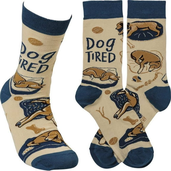 Primitives by Kathy Cotton Nylon Spandex Novelty Socks - Dog Tired