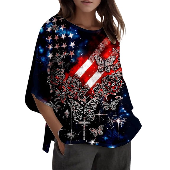 Womens Summer Tops T Shirts Patriotic Graphic Fourth Of July Print Short Sleeve Blend Going Out Shirts