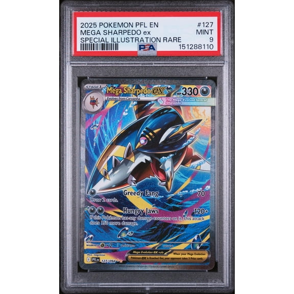Collectible 2025 Pokemon Mega Evolution Phantasmal Flames Special Illustration Rare Mega Sharpedo Ex #127 PSA 9