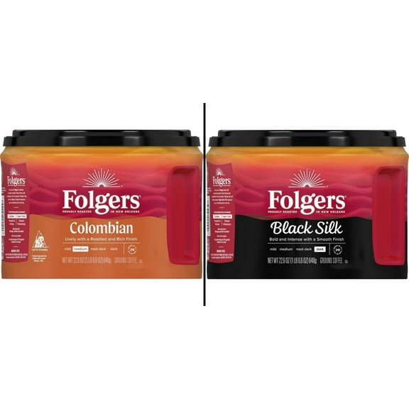 Folgers 100% Colombian Medium Roast Ground 22.60 oz & Folgers Black Silk Dark Roast Ground Coffee 22.6 oz