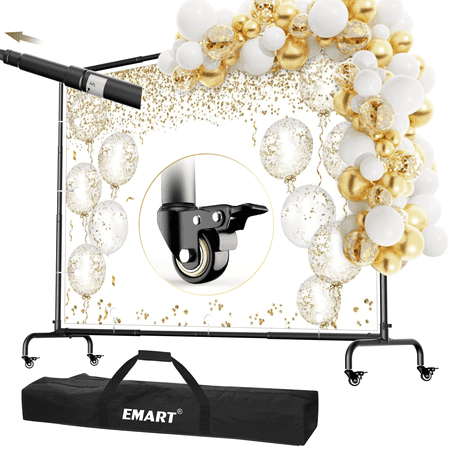 EMART 10x7.5ft Portable Backdrop Stand with Wheels – Mobile Photo Studio Banner Holder  Adjustable Background Frame with Carrying Bag