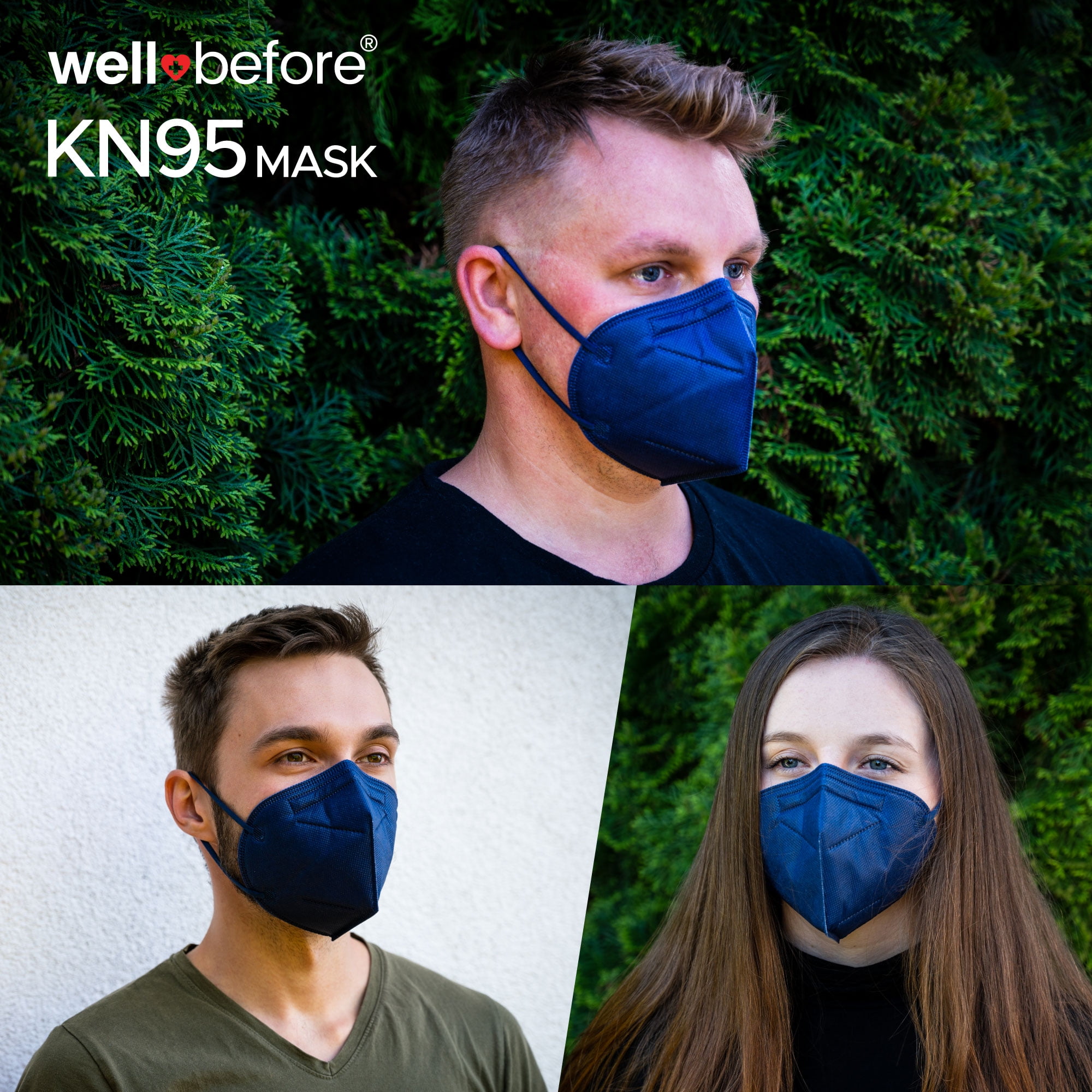 WellBefore KN95 Disposable 5Ply Face Masks, Pack of 10, Large, Blue, Individually Wrapped, Adjustable Ear Loops