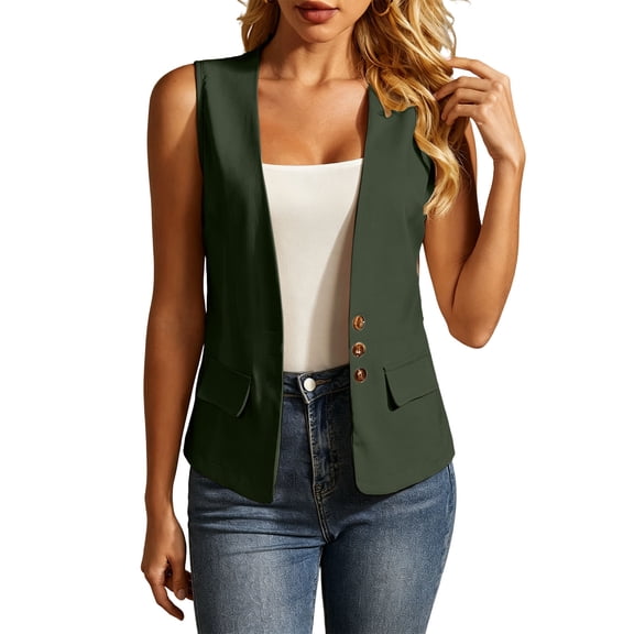 Vest Tops for Women Summer Open Front Loose Sleeveless Blazers Dressy Business Office Waistcoat Shirts