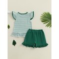 thumbnail image 6 of BemeyourBBs Toddler Baby Girls Summer Outfits Infant Baby Girl Clothes 1T 2T 3T 4T Tractor Embroidery Striped Fly Sleeves T Shirt Tops and Elastic Ruffles Shorts Set, 6 of 9
