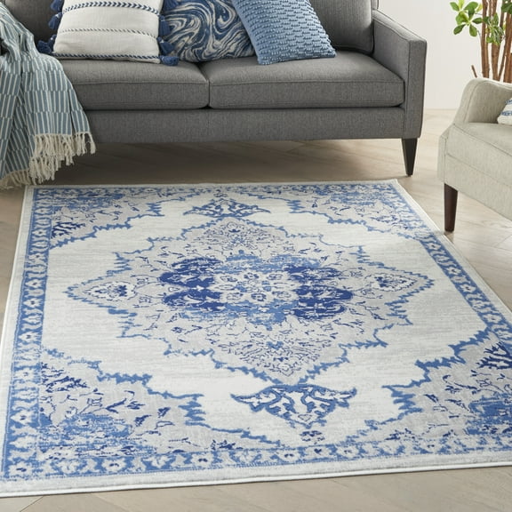Nourison Whimsicle Classic Farmhouse Ivory Blue 5' x 7' Area Rug, (5' x 7')