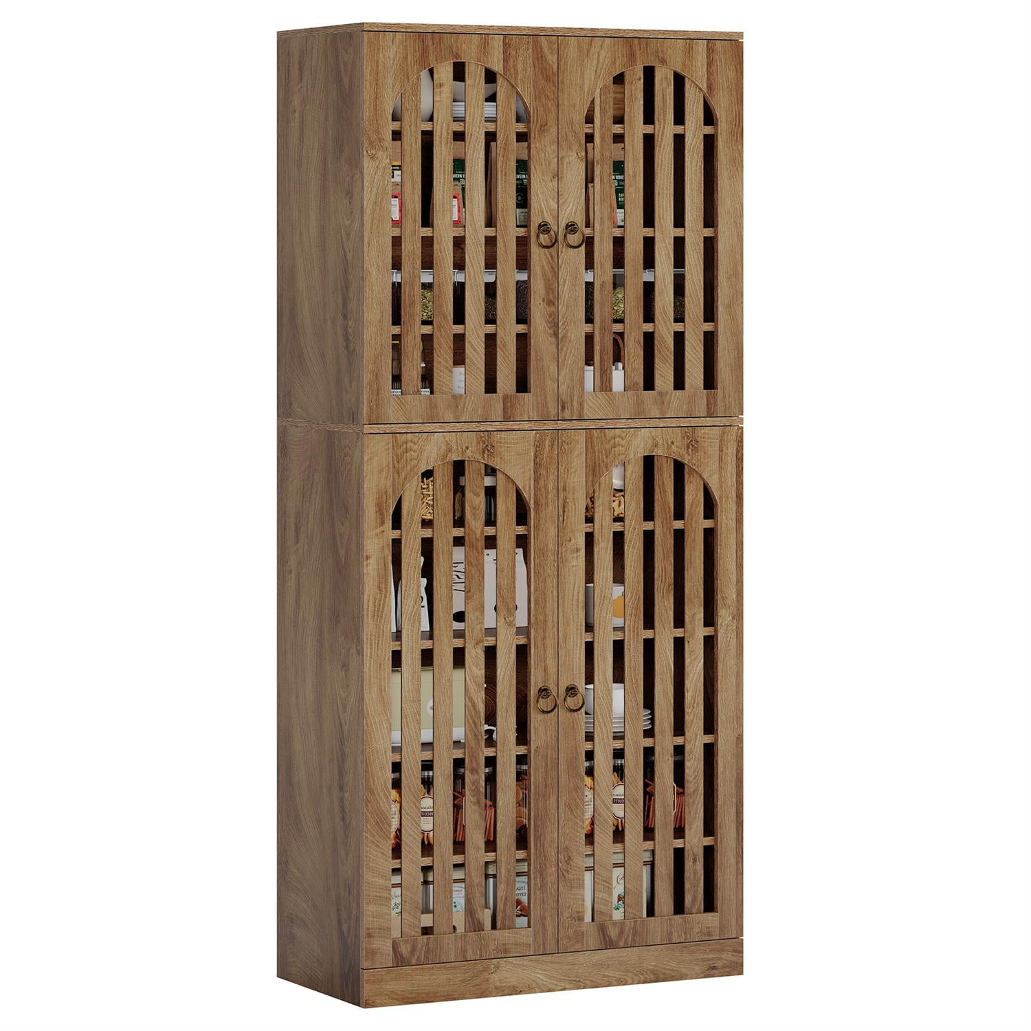 Demi Bonn 70" Rustic Wooden Cabinet, Modern Double Door Storage for Kitchen, Dining Room, Large Capacity, Space Saving, Brown