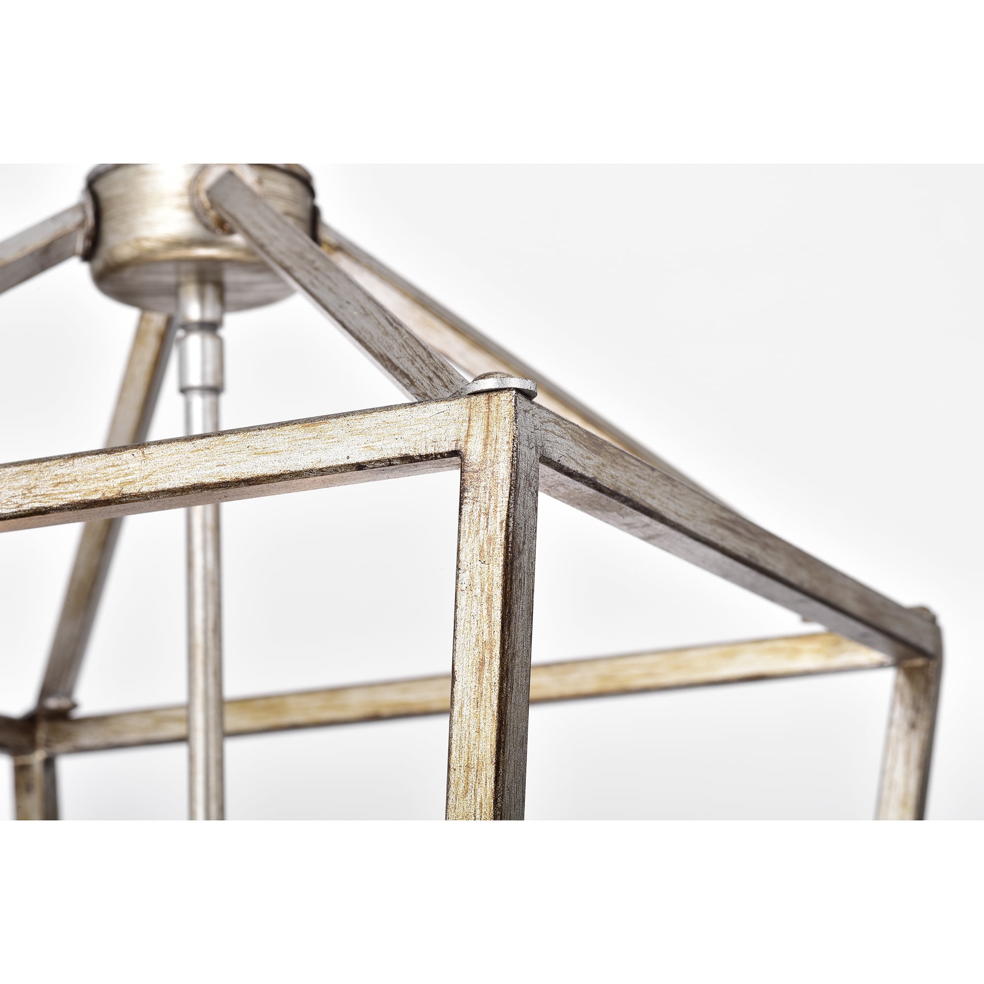 Warehouse of Tiffany Cohen Antique Silver 4-Light Open Metal Cage Lantern Chandelier
