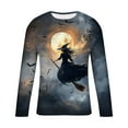 thumbnail image 5 of YOIAVAIOY Graphic Long Sleeve Shirts for Mens Witch Print Crewneck T shirt Novelty Halloween Tops Festival Trendy Blouse Navy XXXXL, 5 of 5