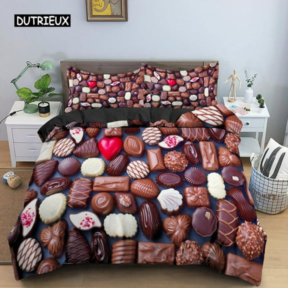 Chocolate Bedding Set Dessert Candy Duvet Cover Comforter Cover Sweet Food Single King 23pcs Polye