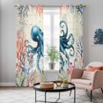 thumbnail image 6 of Kitchen Curtains 84 Inch Length 2 Panels, Coastal Nautical Octopus Grommets Window Treatment Curtain, Oceans Corals Jellyfish Starfish Thermal Curtains Drapes for Living Room/Bathroom, 6 of 9
