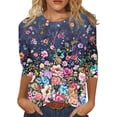 thumbnail image 2 of HAJWOH 3/4 Sleeve Womens Summer Fashion Tops Round Neck Shirts Casual Print Trendy Three Quarter Length T Shirt, 2 of 5