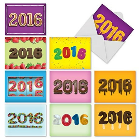 'M3293 HAPPY NEW YEARS' 10 Assorted All Occasions Note Cards Feature the 2016 in Different Styles and Colors with Envelopes by The Best Card