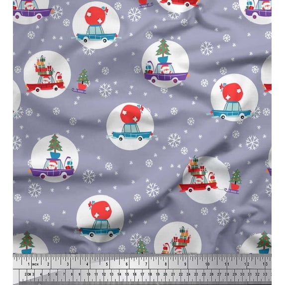 Soimoi Velvet Fabric Gift Box,Car & Santa Christmas Decor Fabric Printed Yard 58 Inch Wide