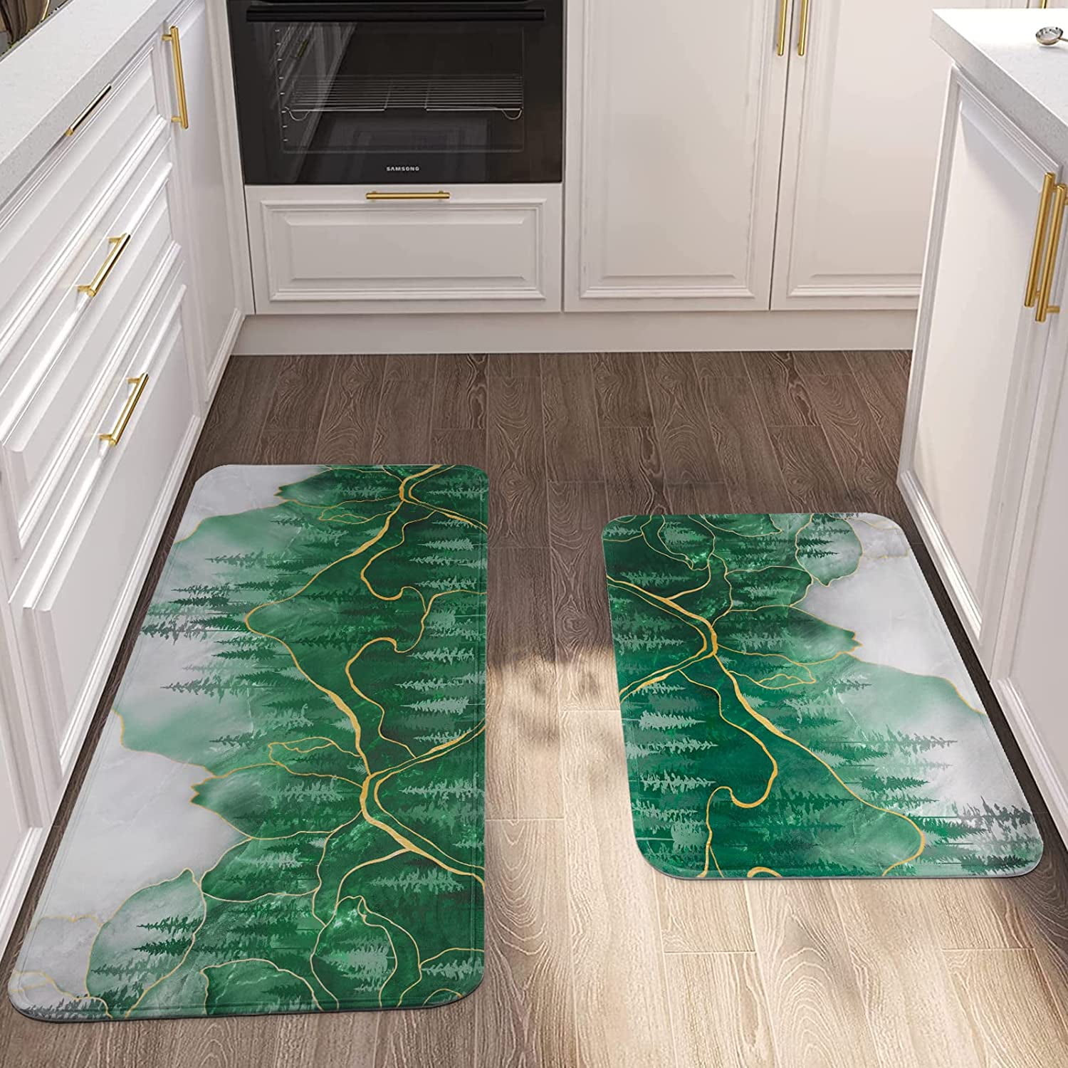 Kitchen Rugs, Non Skid Waterproof Kitchen Mats Anti-fatigue Thick Cushioned Floor  Rug( Size,color : 45x150cm-green